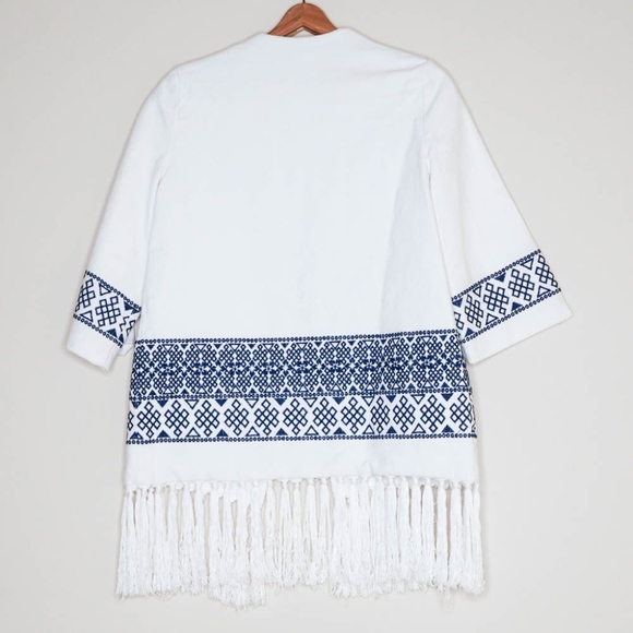 Zara Jackets & Coats Zara Blue And White Fringe Jacket Poshmark